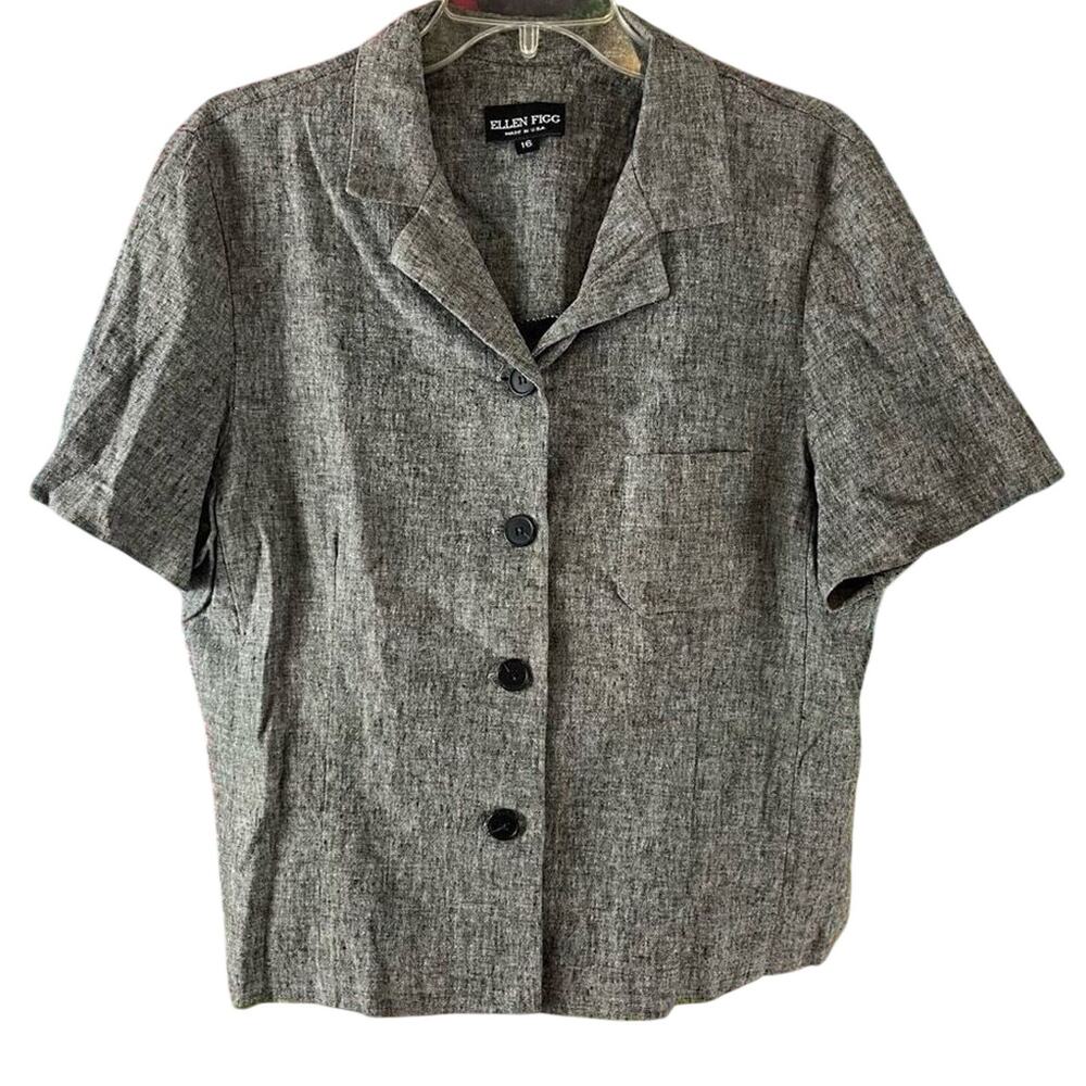 Vintage Ellen Figg Linen Blend Button Front Pocket Shirt Size 16